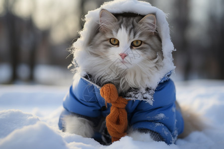 冬天户外玩耍的宠物猫咪高清图片