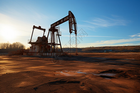 田野中的工业石油钻机平台图片