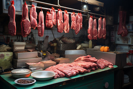 农贸市场卖肉的摊位图片