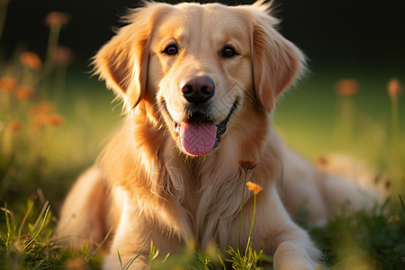 户外草地上的金毛犬图片