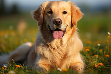 草地上的金毛犬图片