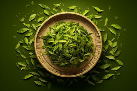 新鲜的绿茶叶背景图片