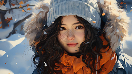 雪地里时髦的女孩背景图片