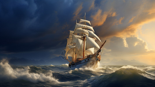 辽阔海面上的帆船高清图片