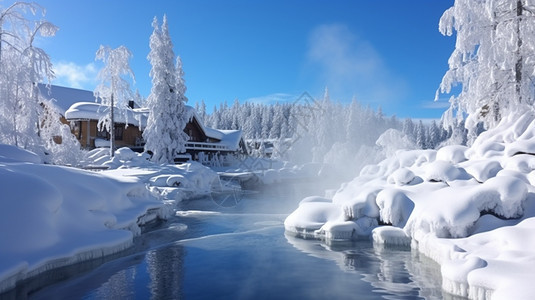 温暖的冬季室外温泉背景图片