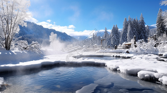 冬季惬意的户外温泉背景