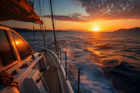 日落时航行的游艇图片
