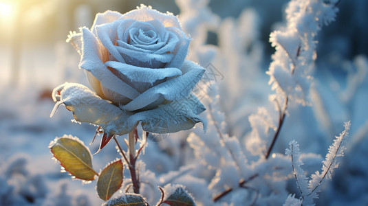 冬天雪地中的白玫瑰图片