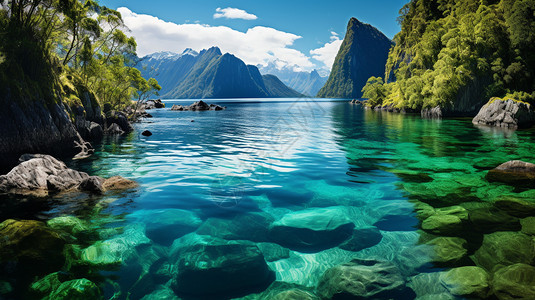 绿水青山的森林湖泊景观背景图片