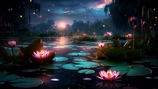 池塘中唯美的莲花图片