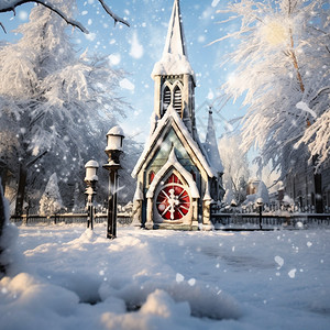 冬季雪中孤独的教堂图片