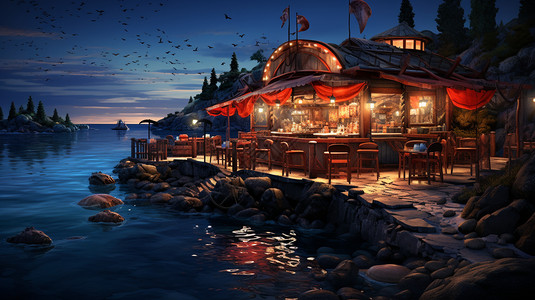 夏季海边的海鲜餐厅图片