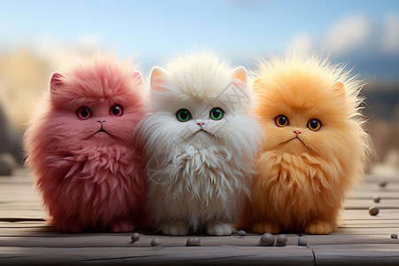 三种颜色的玩具猫咪图片