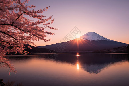 湖畔的富士山图片