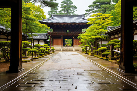 雨后的寺庙入口图片