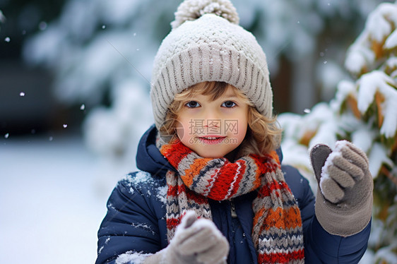 孩子在户外玩雪图片