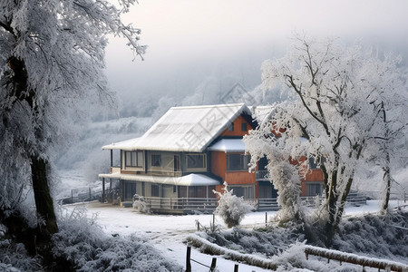 暴风雪后的小屋图片