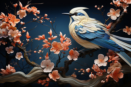 蓝白色的小小鸟背景图片