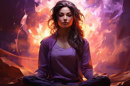 紫色系女性瑜伽师图片