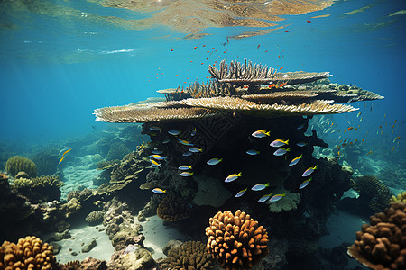 美丽的珊瑚群和鱼群图片