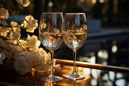 玻璃高脚杯高脚杯里的香槟酒背景