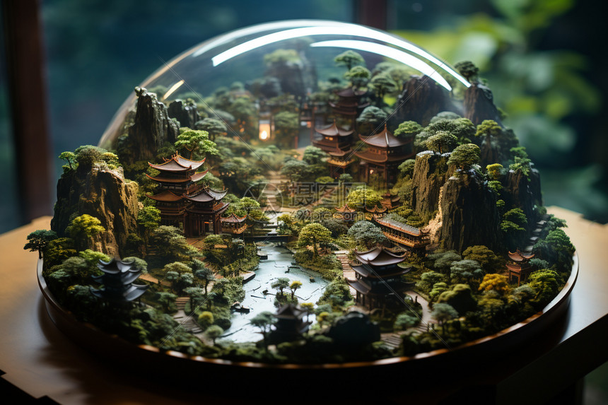 玻璃球里的森林微景图片
