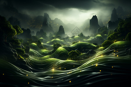 流动的绿色波浪背景背景图片