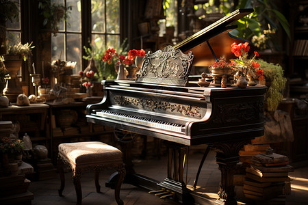 优雅光影中的钢琴图片