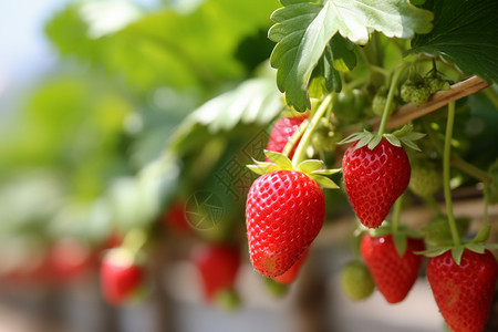 草莓果园中成熟的草莓图片