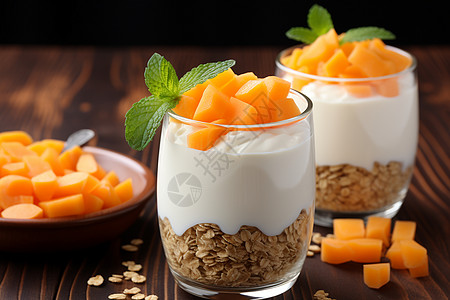 健康饮食的燕麦水果酸奶图片