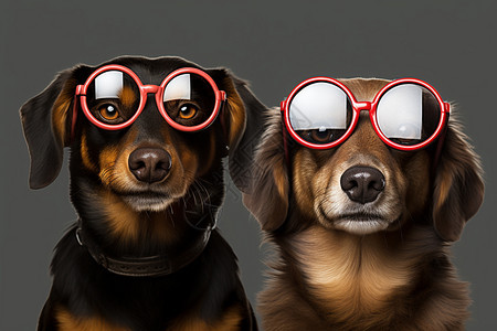 宠物狗戴红色眼镜图片