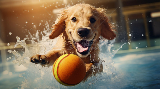 游泳玩耍的小狗图片