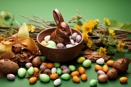 餐桌上的兔子巧克力糖果图片