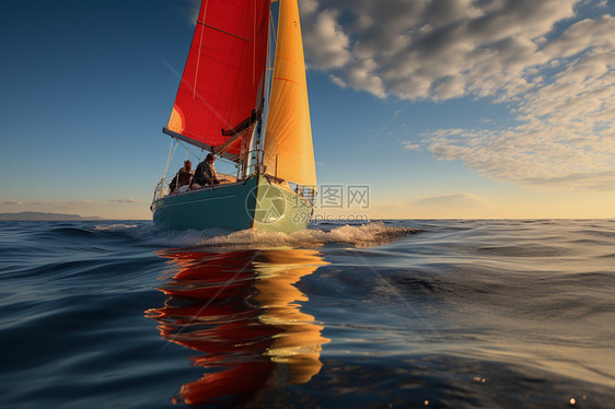夏季大海中出海游玩的帆船图片