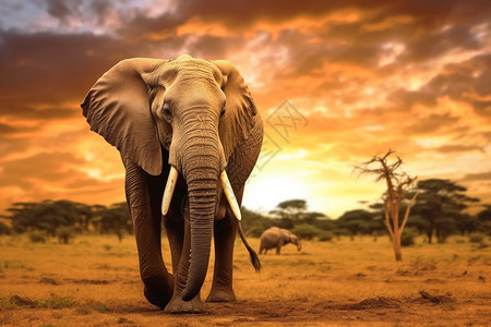 户外荒野中的大象图片