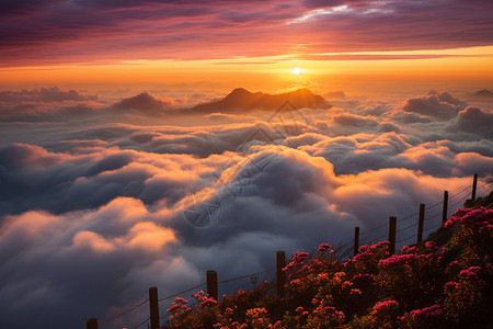 日出山顶云海的美丽景观图片