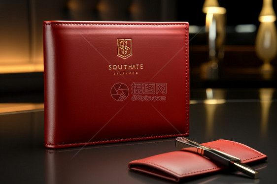 红色简约设计的皮制钱包图片