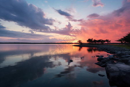 夕阳下的海洋景观图片