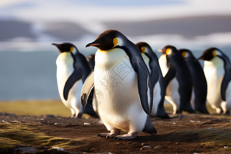 缓慢行走的企鹅群图片