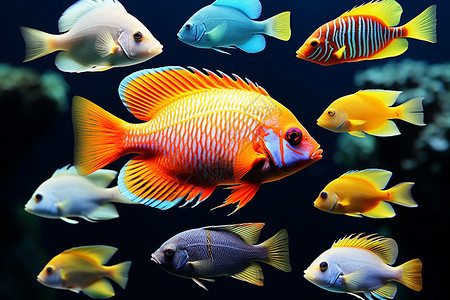 深海中的热带鱼群图片