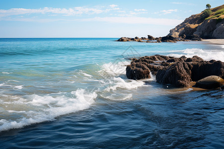 海浪拍打岸边的海滩背景图片