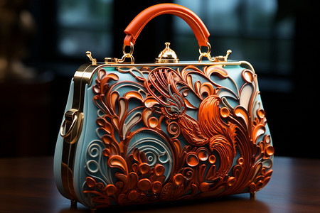 中式雕花纹理的手提包背景图片