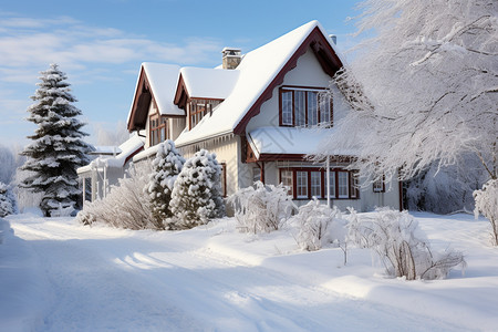 冬天白色雪地下的建筑背景图片