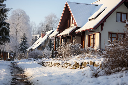 冬季风景中被雪覆的房屋图片