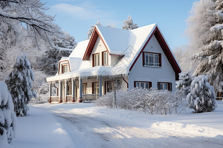 冬季白雪皑皑的建筑小屋图片