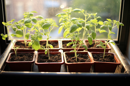 窗台上培育的幼苗盆栽图片