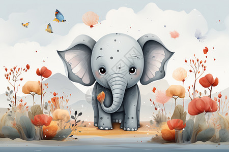 可爱的卡通大象创意插图图片