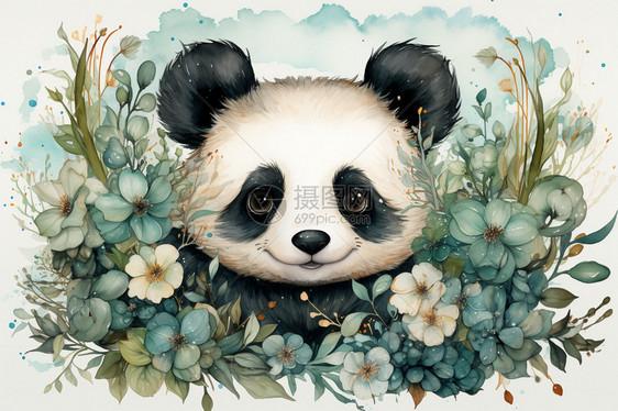 梦幻水彩艺术的熊猫图片