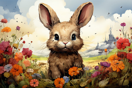 梦幻丛林中的可爱兔子图片