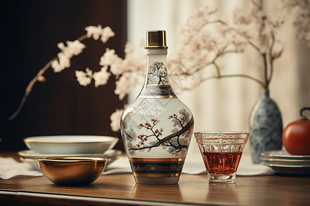 中式陶瓷酒具背景图片